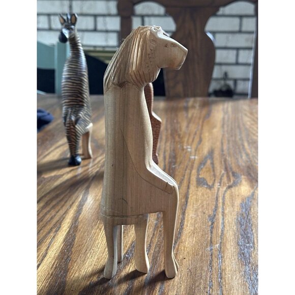 Kenya Wood Hand Carved 3 Party Animals Sitting Made Kenya Zebra, Lion, Cheetah‎ - Picture 7 of 10